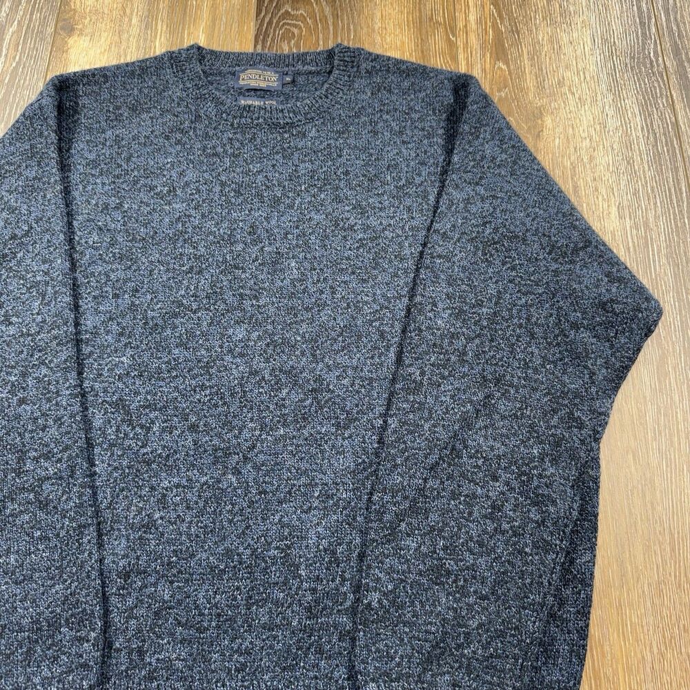 Pendleton Knit Sweater Mens XL Blue 100% Shetland Wool Washable Camping Hiking